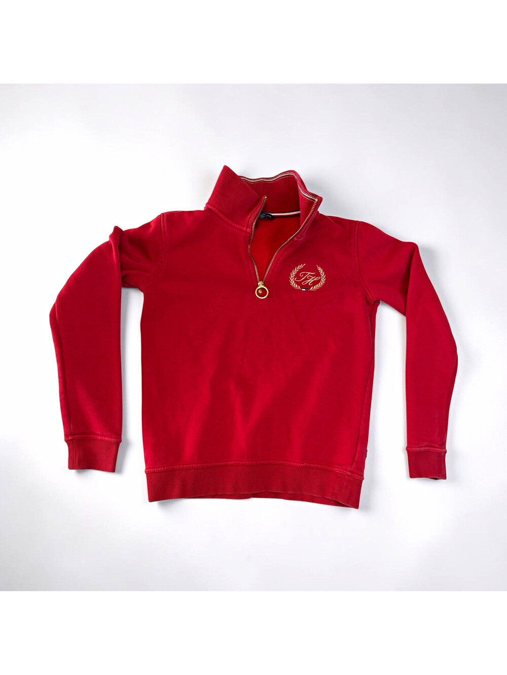 Tommy Hilfiger Woman’s Red Knit Sweater 1/4 Zip Mock Neck Long Sleeve XXS